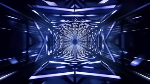 Futuristic Blue Neon Tunnel with Symmetrical Motion