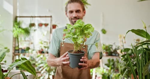 Portrait of Professional Confident Caucasian Male Florist in Flower Shop