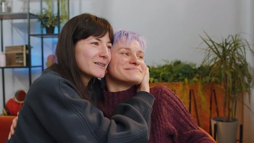 Loving Couple Embrace Affectionately Indoors