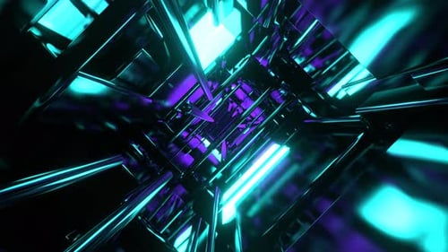 Turquoise And Purple Infinite Abstract Neon Fracture Zone Background Vj Loop In 4K