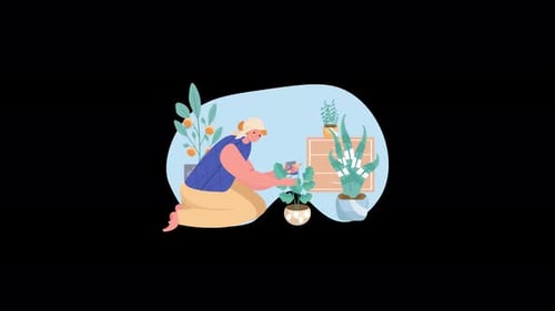Modern Illustration of Person Watering Houseplants