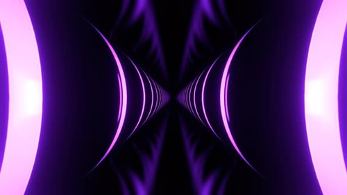 Purple And Light Green Neon Corridor With Round Glowing Shapes Background Vj Loop I 4K