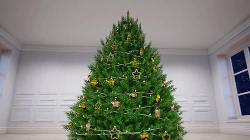 Festive Christmas Tree with Twinkling Lights and Falling Snow