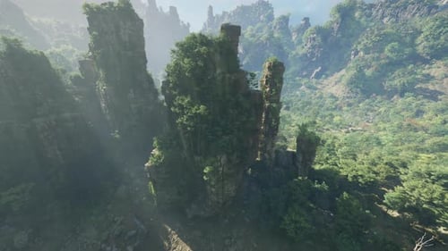 Aerial View of a Rocky Landscape Adorned with Lush Trees in China