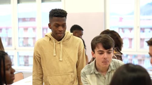 Students Collaborating on a Project in University Classroom