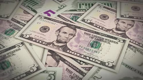 Detailed Animation of Panning United States Five Dollar Bills