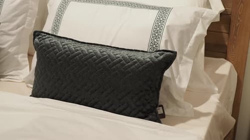 Stylish Bedding with Decorative Pillows in Bedroom