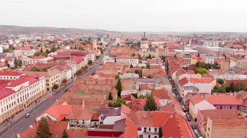 Aerial Footage Over European City With red old rooftops