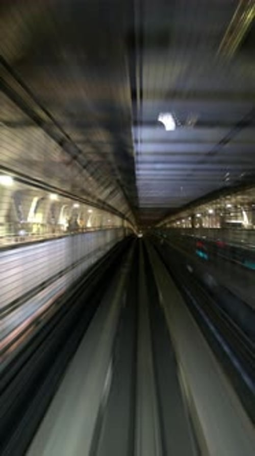 Tokyo Monorail Passing Through the City's Skyscapers in Vertical