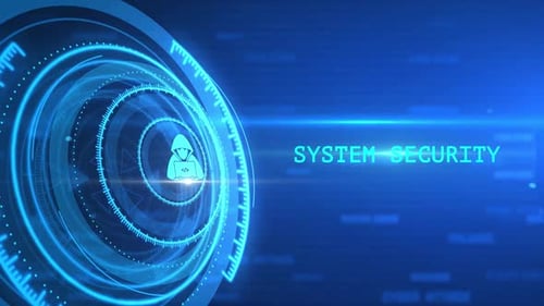 Futuristic System Security Holographic Display with Cyber Hacker Icon