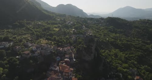 Aerial view of Pietrastornina village, Italy.