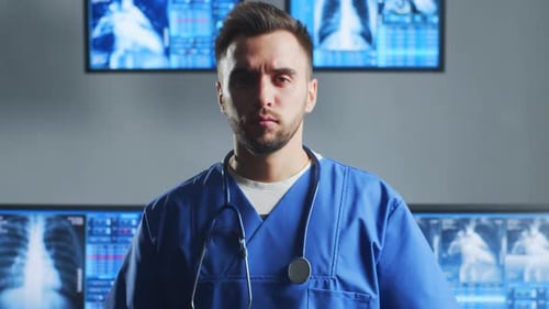 Professional Medical Doctor Working in Hospital Office Using Computer Technology Medicine Cardiology