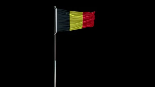 Realistic Belgian Flag Waving on a Pole