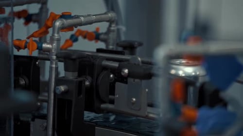 Pouring beer into cans at a production factory, a brewery