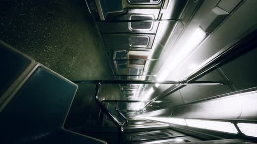 Vertical Empty Metal Subway Train in Urban Chicago
