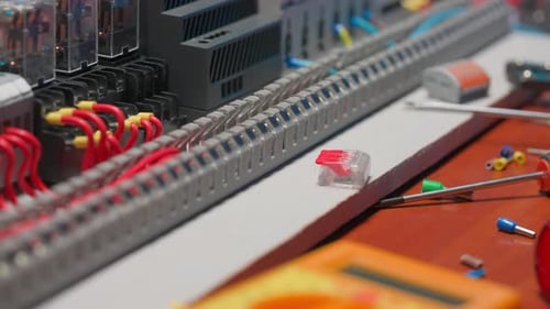 Electrical Wiring and Terminal Block Close Up