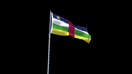 Central African Republic Flag Waving Realistic With Sky With Alpha Channel