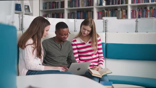 Students Collaborating in a School Library