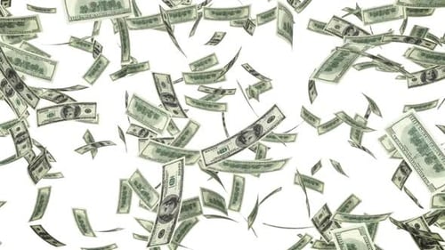 One Hundred Dollar Bills Falling Through Air. with Alpha Matte. Loop America