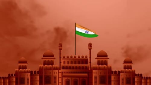 Waving Indian Flag Over Red Fort Animation for National Celebrations