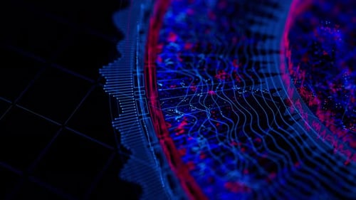 Close Up of Big Data Complex Round Graph Animation Quantum Computing Universe Cyber Space of AI