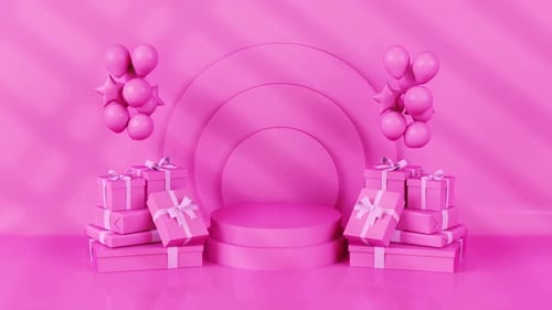 Pink Happy Birthday 3d scene