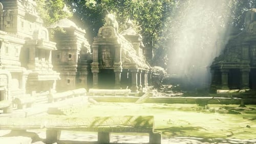 Temple Square, illuminé de mille feux, entouré de sculptures détaillées et de verdure
