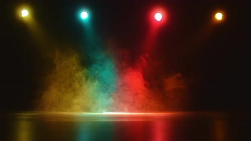 Abstract Blue and Red Spot Light with Smoke on Black Background