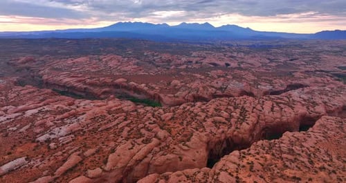 Drone Shot of Canyon Rock Formations at Sunrise