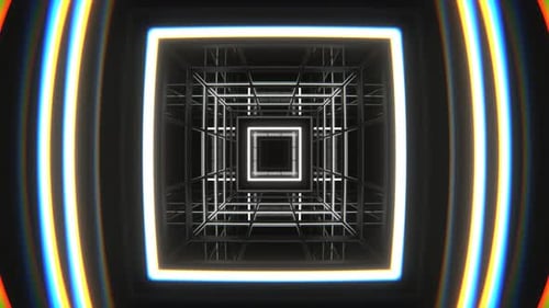 Weißer quadratischer Neonlicht-Tunnelhintergrund Vj Loop In 4K
