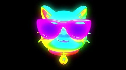 Cat Wear Sunglass Emoji Psychedelic 3D Animation