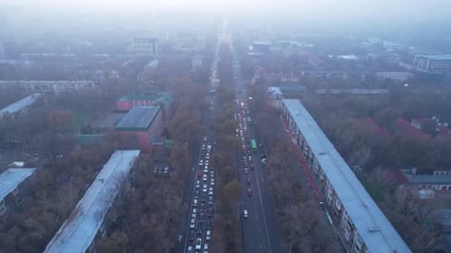 Epic Gray Smog is Visible at Sunset Over the City