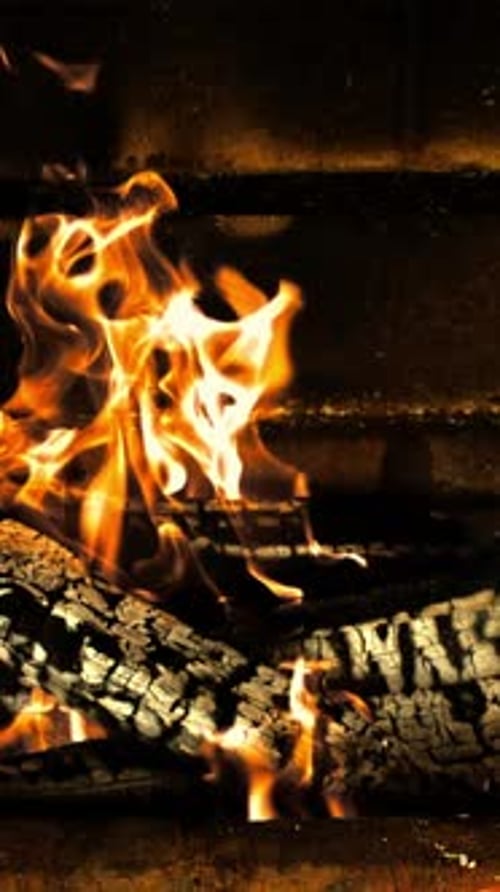 Firewood Burns with a Bright Flame in the Furnace Filmed is Slow Motion 1000 Fps