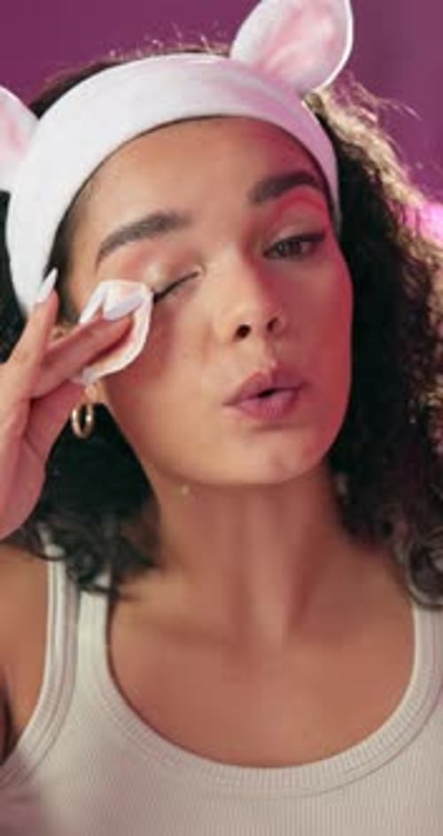 Girl, live streaming and influencer with makeup removal, online and video for fans