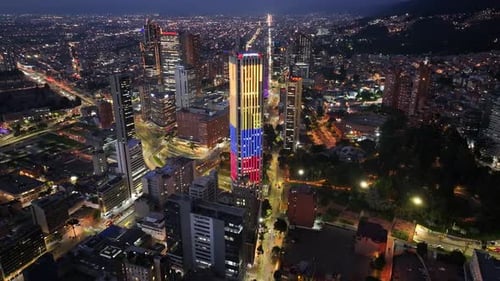 Night view of Bogota Skyline At Bogota In Cundinamarca Colombia.