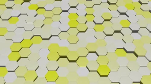 Background of yellow and white abstract hexagons moving up and down in different directions 3d