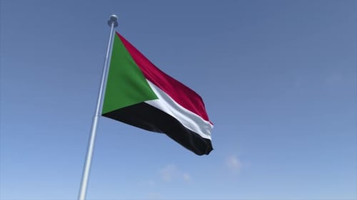Realistic Waving Flag of Sudan in Blue Sky