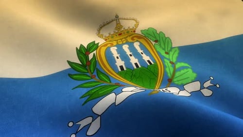 Realistic Waving Flag of San Marino with Coat of Arms