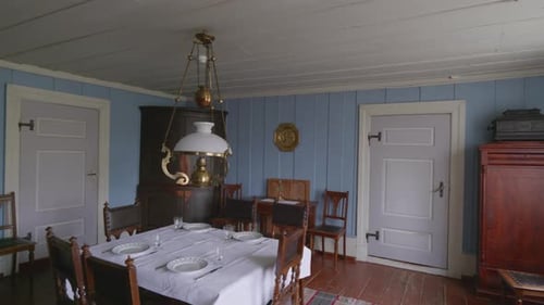 Vintage Room with Antique Furniture and Blue Walls