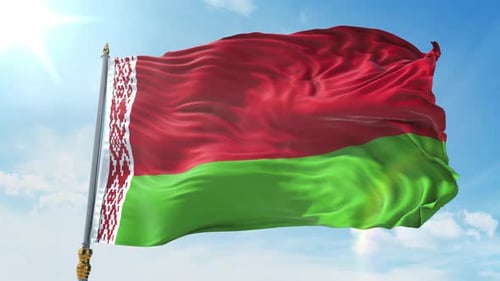 Realistic Belarus Flag Waving in Blue Sky
