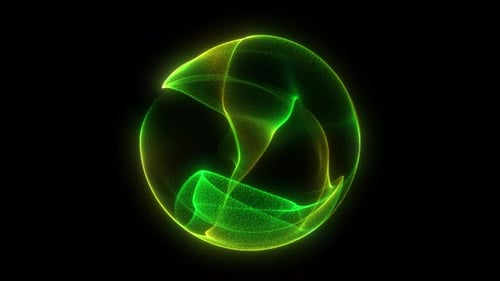 Abstract digital glow Yellow green neon color wavy round orb. Green energy sphere isolated backgroun
