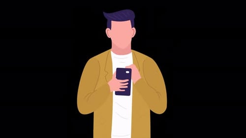 Animated Man Tapping Smartphone Flat Design