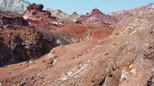 rainbow mountain landscape in aerial wide view fly moving shot spot colorful pillar stone in vivid n
