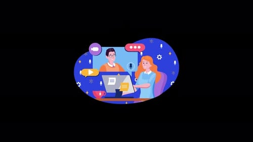 Animated Flat Design Illustration of People in a Video Call