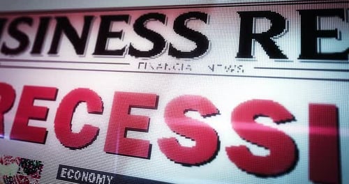 Recession and business crisis newspaper on mobile tablet screen