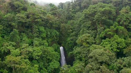 Drone View of Hidden Waterfall in Lush Rainforest, Costa Rica