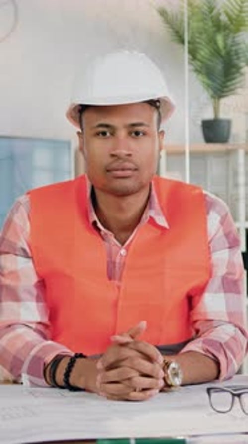 Close Up Portrait of Goodlooking Confident Successful Qualified Male Engineerconstructor in