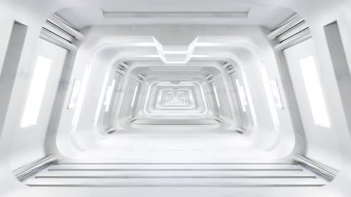 3D Render of Futuristic Spaceship with White Corridor