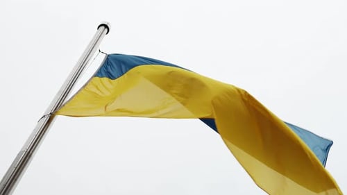 Blue and Yellow Flag Blowing in Wind