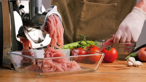Meat Grinder Making Chicken Turkey Burger Grinds the Meat Into Minced Meat Minced Pork Beef Protein